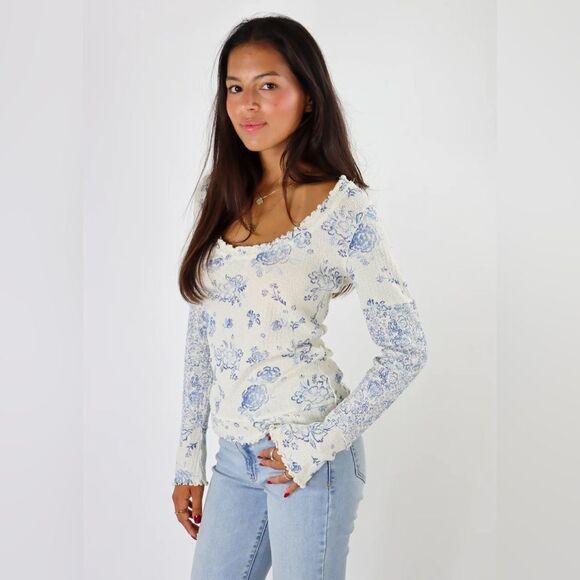 Free People Tops - FREE PEOPLE We The Free Clover Printed Thermal Ivory Combo NWT